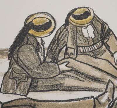 Mathurin MEHEUT : Bretagne, Trois bretons, Gravure originale signée 2