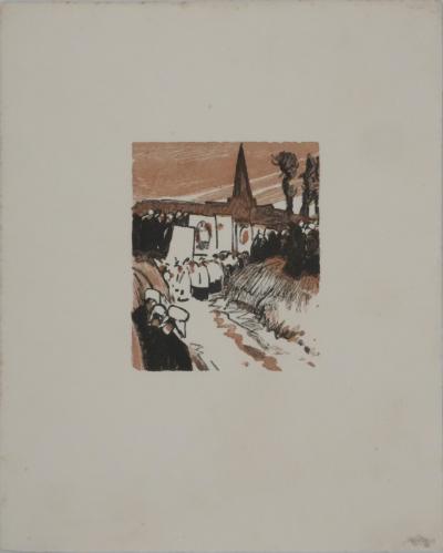 Mathurin MEHEUT : Bretagne, La procession, Gravure originale 2
