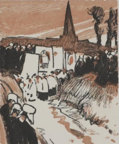 Mathurin MEHEUT : Bretagne, La procession, Gravure originale 2