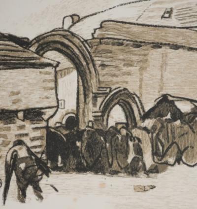 Mathurin MEHEUT : Bretagne, L'entrée dans l'église, Gravure originale signée 2