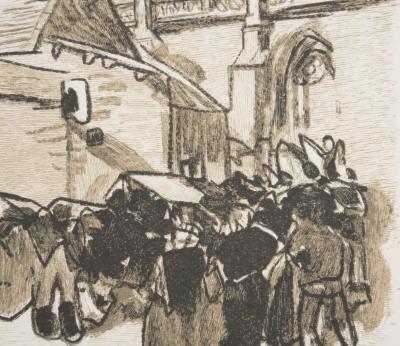 Mathurin MEHEUT : Bretagne, L'entrée dans l'église, Gravure originale signée 2