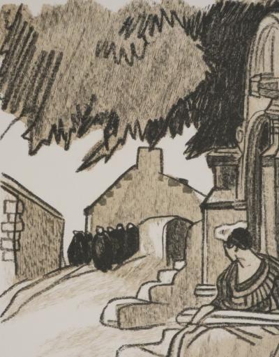 Mathurin MEHEUT : Bretagne, Le repos après la cérémonie, Gravure originale signée 2