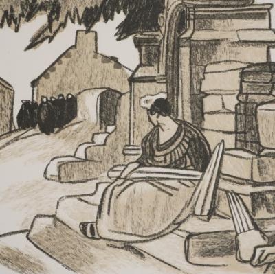 Mathurin MEHEUT : Bretagne, Le repos après la cérémonie, Gravure originale signée 2