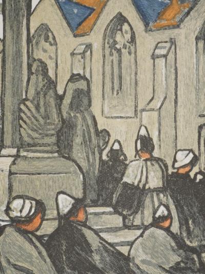 Mathurin MEHEUT : Bretagne, Pèlerins devant l’église, Gravure originale signée 2