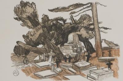 Mathurin MEHEUT : Les tombeaux sous les pins, Gravure originale signée 2