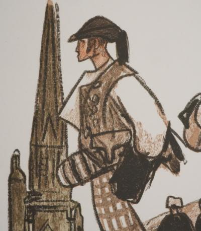 Mathurin MEHEUT : Bretagne, Les trois bretons, Gravure originale signée 2