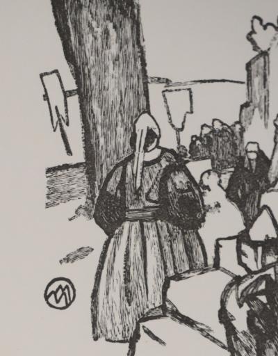 Mathurin MEHEUT: Brittany, Pilgrims in front of the church (Black), Original signed engraving 2