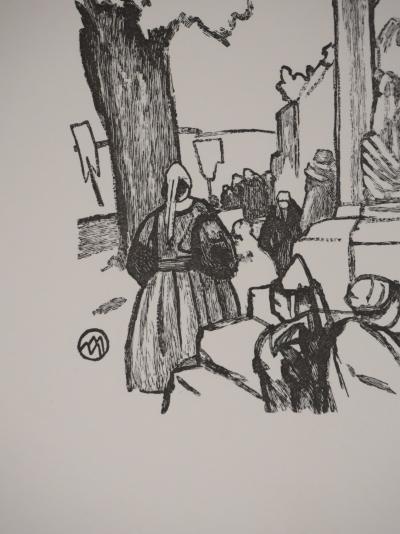 Mathurin MEHEUT: Brittany, Pilgrims in front of the church (Black), Original signed engraving 2