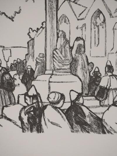 Mathurin MEHEUT: Brittany, Pilgrims in front of the church (Black), Original signed engraving 2