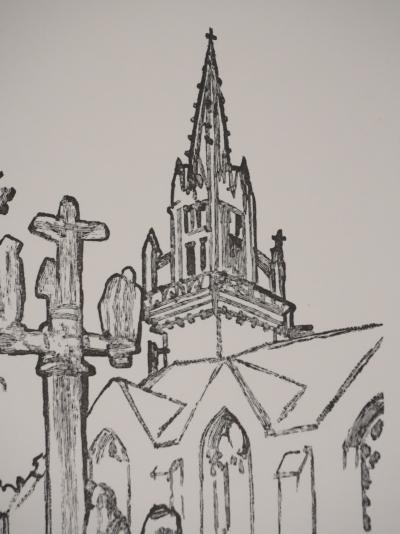 Mathurin MEHEUT: Brittany, Pilgrims in front of the church (Black), Original signed engraving 2