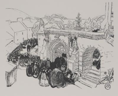 Mathurin MEHEUT : Bretagne, Pardon du feu à Saint-Jean du Doigt, Gravure originale signée 2
