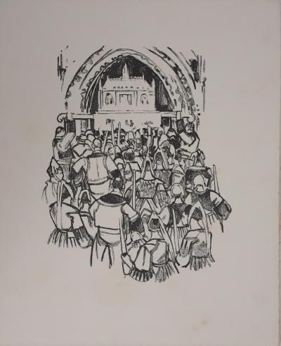 Mathurin MEHEUT : Bretagne, Procession du reliquaire (Noir), Gravure originale signée 2