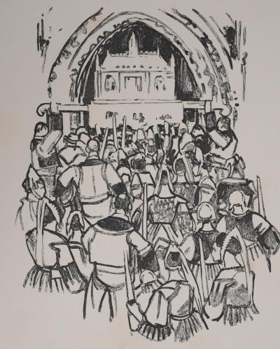 Mathurin MEHEUT : Bretagne, Procession du reliquaire (Noir), Gravure originale signée 2