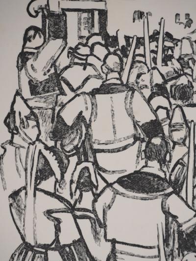 Mathurin MEHEUT : Bretagne, Procession du reliquaire (Noir), Gravure originale signée 2
