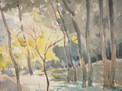 René LEVERD : Les arbres près de l’eau, Aquarelle originale signée 2