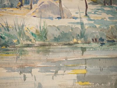 René LEVERD : Les arbres près de l’eau, Aquarelle originale signée 2