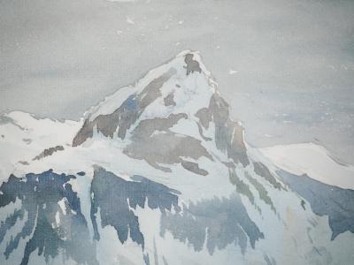 René LEVERD: Switzerland, Mont Blanc from Lucerne, Original signed watercolor 2