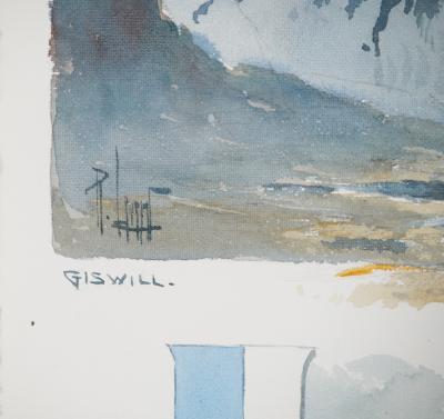 René LEVERD: Switzerland, Mont Blanc from Lucerne, Original signed watercolor 2