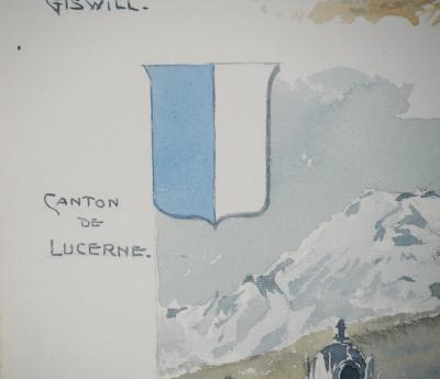 René LEVERD: Switzerland, Mont Blanc from Lucerne, Original signed watercolor 2