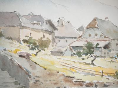 René LEVERD : Suisse, Le village de Saint-Gingolph, Aquarelle originale signée 2
