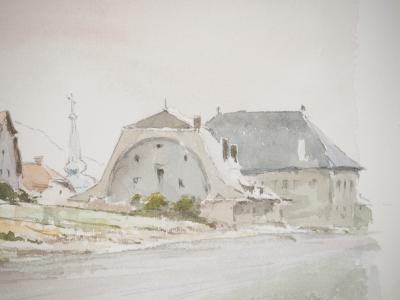 René LEVERD : Suisse, Le village de Saint-Gingolph, Aquarelle originale signée 2
