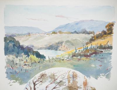 René LEVERD : Suisse, Sur les rives de l'Arve à Aïre, Aquarelle originale signée 2