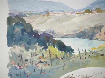 René LEVERD : Suisse, Sur les rives de l'Arve à Aïre, Aquarelle originale signée 2