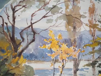 René LEVERD : Suisse, Sur les rives de l'Arve à Aïre, Aquarelle originale signée 2