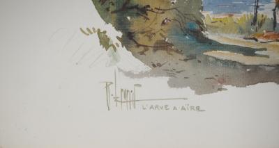 René LEVERD : Suisse, Sur les rives de l'Arve à Aïre, Aquarelle originale signée 2