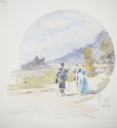 René LEVERD : Suisse, Promenade champêtre et insectes, Aquarelle originale signée 2