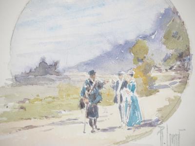 René LEVERD : Suisse, Promenade champêtre et insectes, Aquarelle originale signée 2