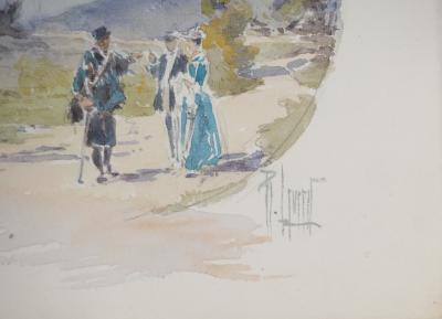 René LEVERD : Suisse, Promenade champêtre et insectes, Aquarelle originale signée 2