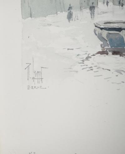 René LEVERD: Switzerland, Käfigturm und Schützenbrunnen, Original signed watercolor 2
