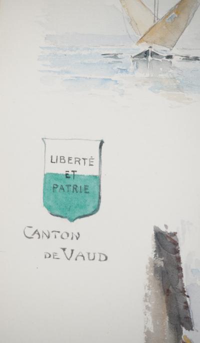 René LEVERD : Suisse, Escaliers du château de Nyon, Aquarelle originale signée 2