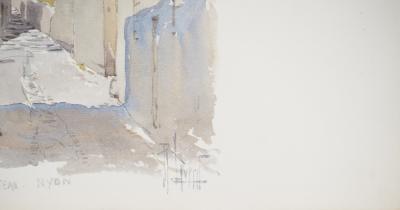 René LEVERD : Suisse, Escaliers du château de Nyon, Aquarelle originale signée 2