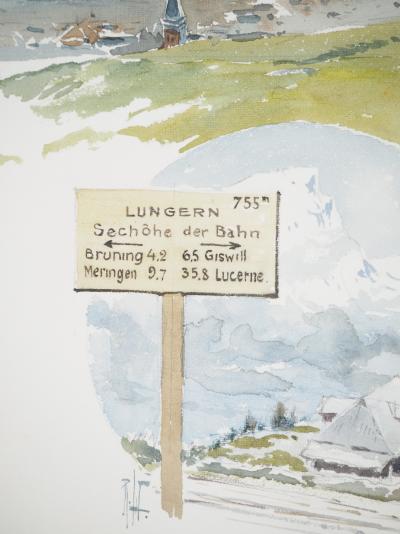 René LEVERD : Suisse, Direction Lungern, Aquarelle originale signée 2