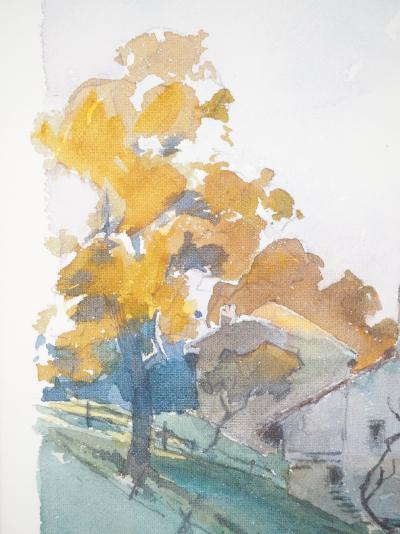 René LEVERD : Suisse, Coucher de soleil sur Bouveret, Aquarelle originale signée 2