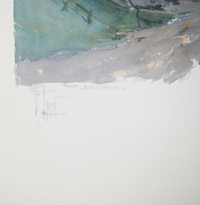 René LEVERD : Suisse, Coucher de soleil sur Bouveret, Aquarelle originale signée 2