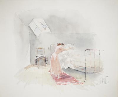 René LEVERD : Femme en rose, Aquarelle originale signée 2