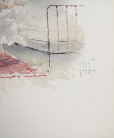 René LEVERD : Femme en rose, Aquarelle originale signée 2