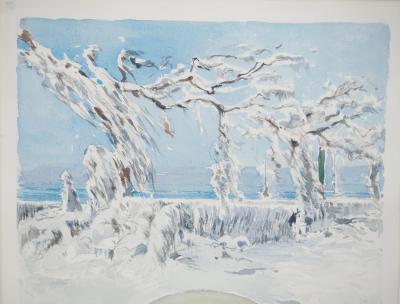 René LEVERD : Les branches enneigées, Aquarelle originale signée 2