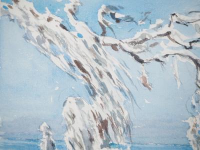 René LEVERD : Les branches enneigées, Aquarelle originale signée 2