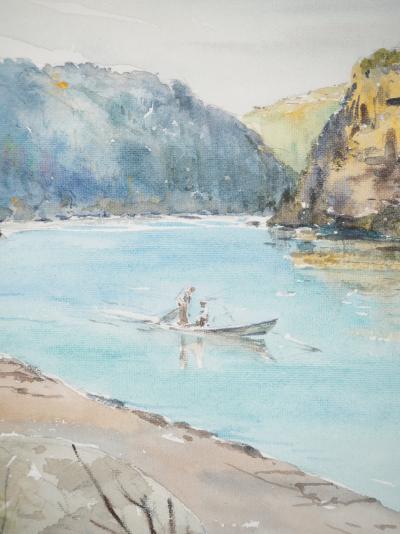 René LEVERD : Suisse, Confluent de l'Arve et du Rhône près de Genève, Aquarelle originale signée 2