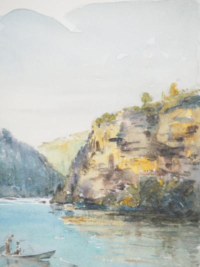 René LEVERD : Suisse, Confluent de l'Arve et du Rhône près de Genève, Aquarelle originale signée 2