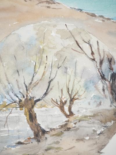 René LEVERD : Suisse, Confluent de l'Arve et du Rhône près de Genève, Aquarelle originale signée 2