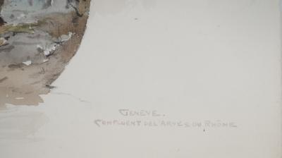 René LEVERD : Suisse, Confluent de l'Arve et du Rhône près de Genève, Aquarelle originale signée 2