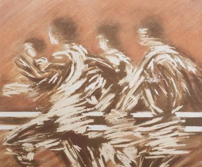 Pierre DOUTRELEAU : La course (sépia),  Lithographie originale signée 2