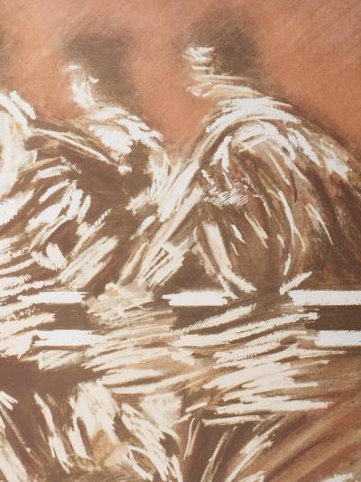 Pierre DOUTRELEAU : La course (sépia),  Lithographie originale signée 2
