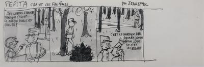 Jean EFFEL : Cirage Nugget, Pépita craint les fantômes, Dessin original signé 2
