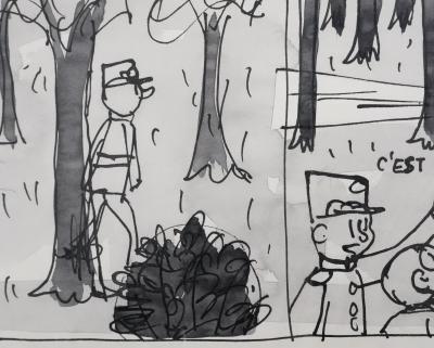 Jean EFFEL : Cirage Nugget, Pépita craint les fantômes, Dessin original signé 2